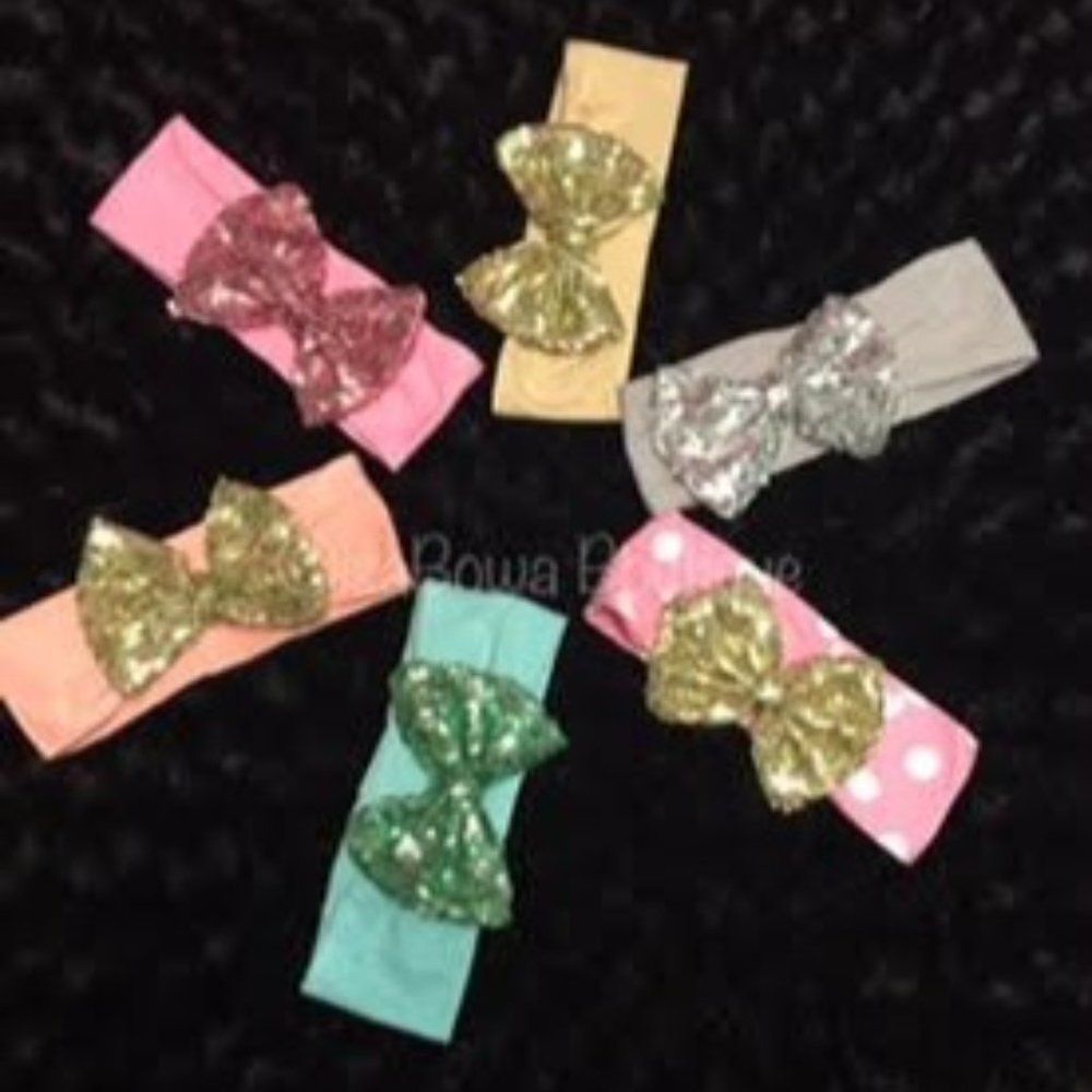 Gold on Gold Glitter Big Bow Headband GGGHB - Picture 2 of 2